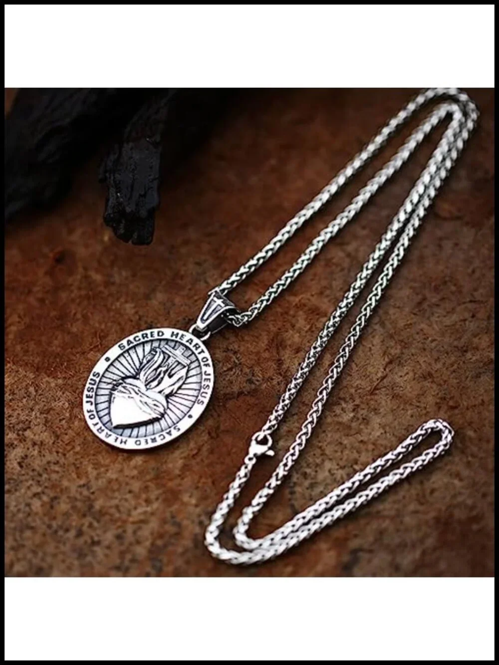 Stainless Steel Sacred Heart of Jesus Necklace Religious Pendant